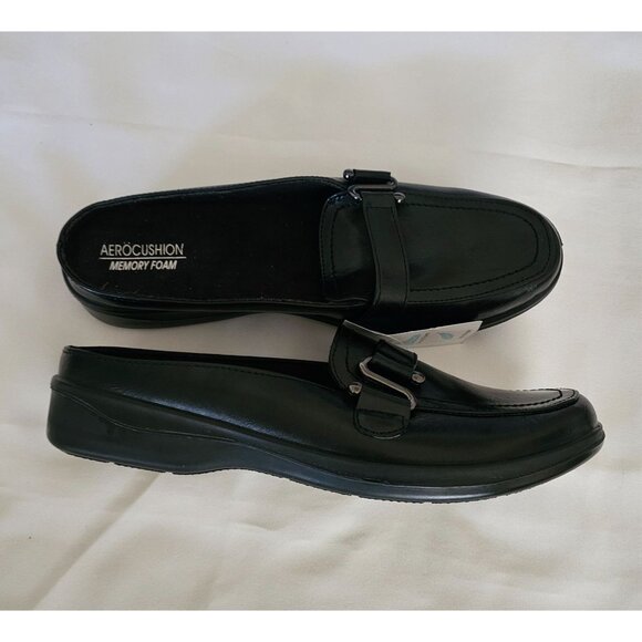 Aerocushion Memory Foam Women's Black Leather Open Back Slip-On Shoe 10M NWOB - Picture 3 of 11